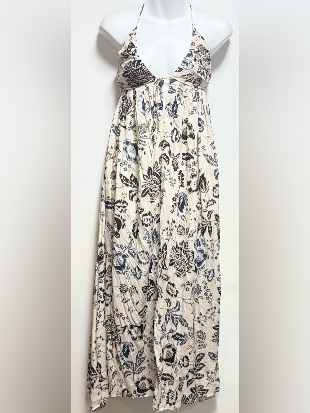 Olivaceous Cream Maxi Skirt with Navy Floral Print